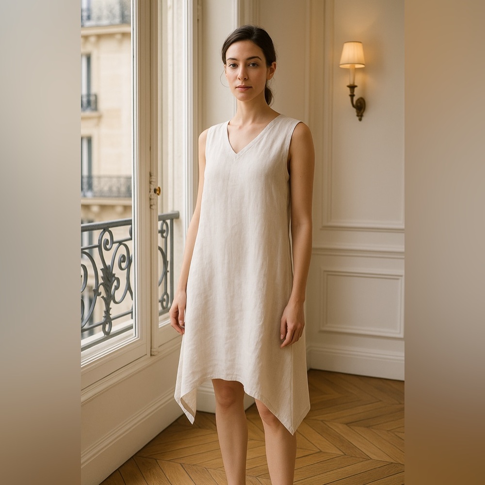Bryn Walker Linen Shift Tunic Dress Lagenlook Large NWT Ivory